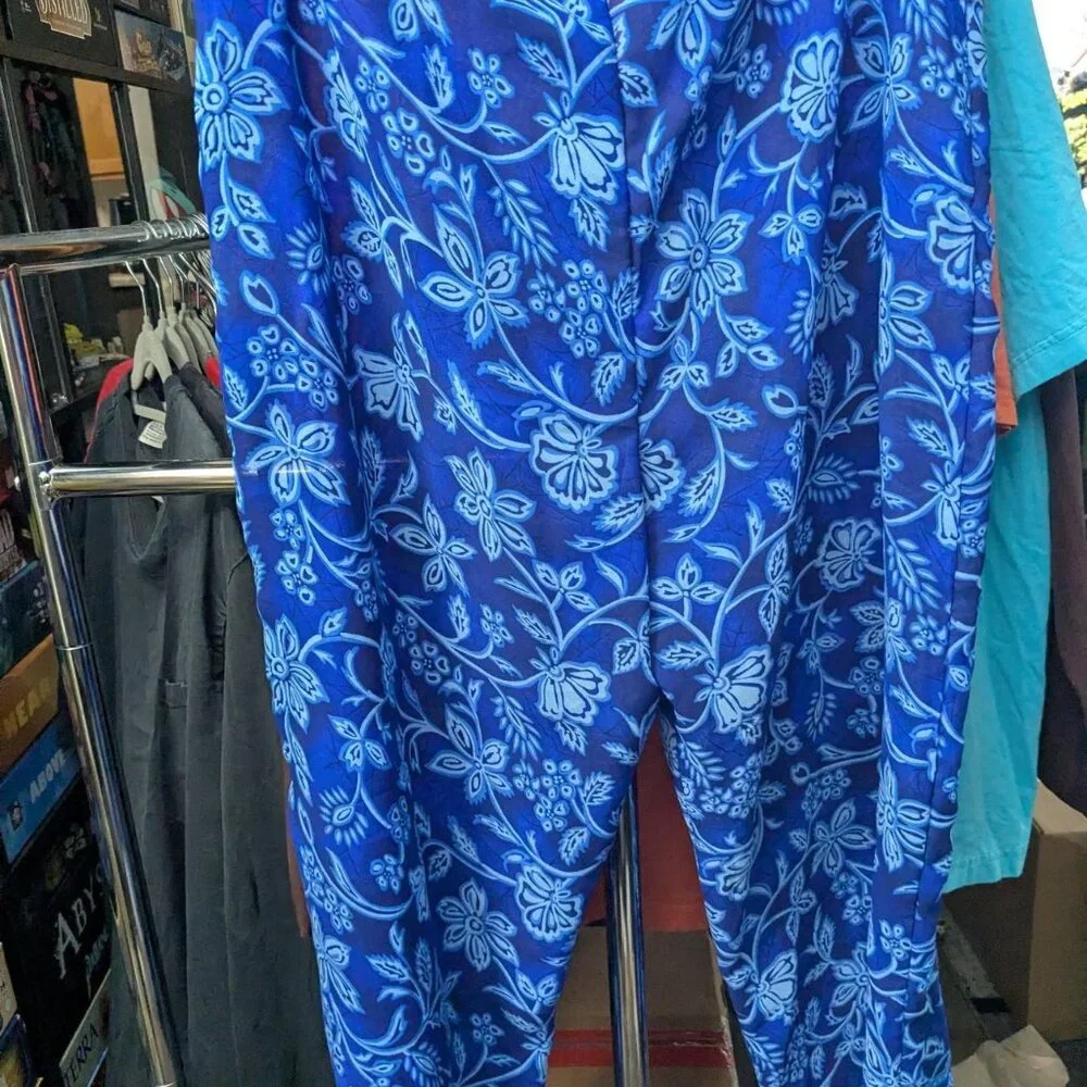 Sessa Blue Floral Beach Cover-Up Pants Size L